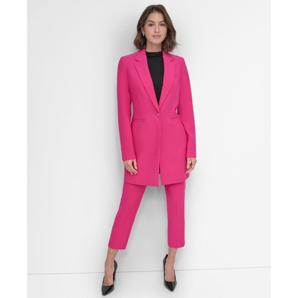 DKNY Petite Notched Collar One-Button Longline Blazer Pink Size 16P MSRP $169
